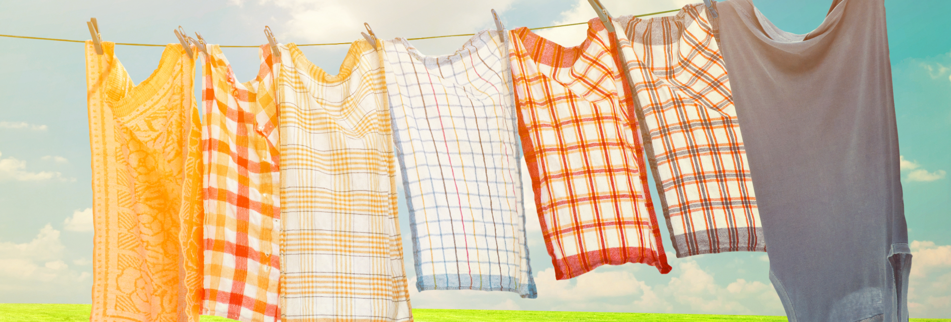 Colorful Clothes In Neon Field On Clothesline